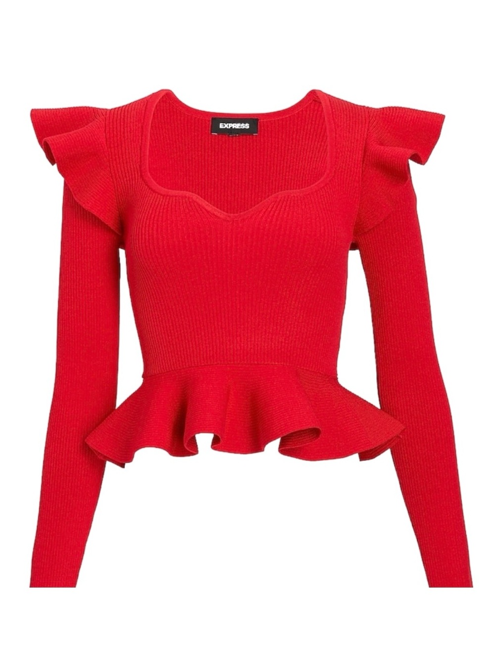 EXPRESS Women’s long sleeve ribbed peplum ruffle sweater top❤️❤️